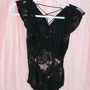 Saints + Secrets Black Lace Bodysuit
